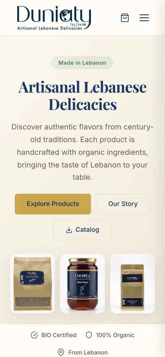 Duniaty website on a phone