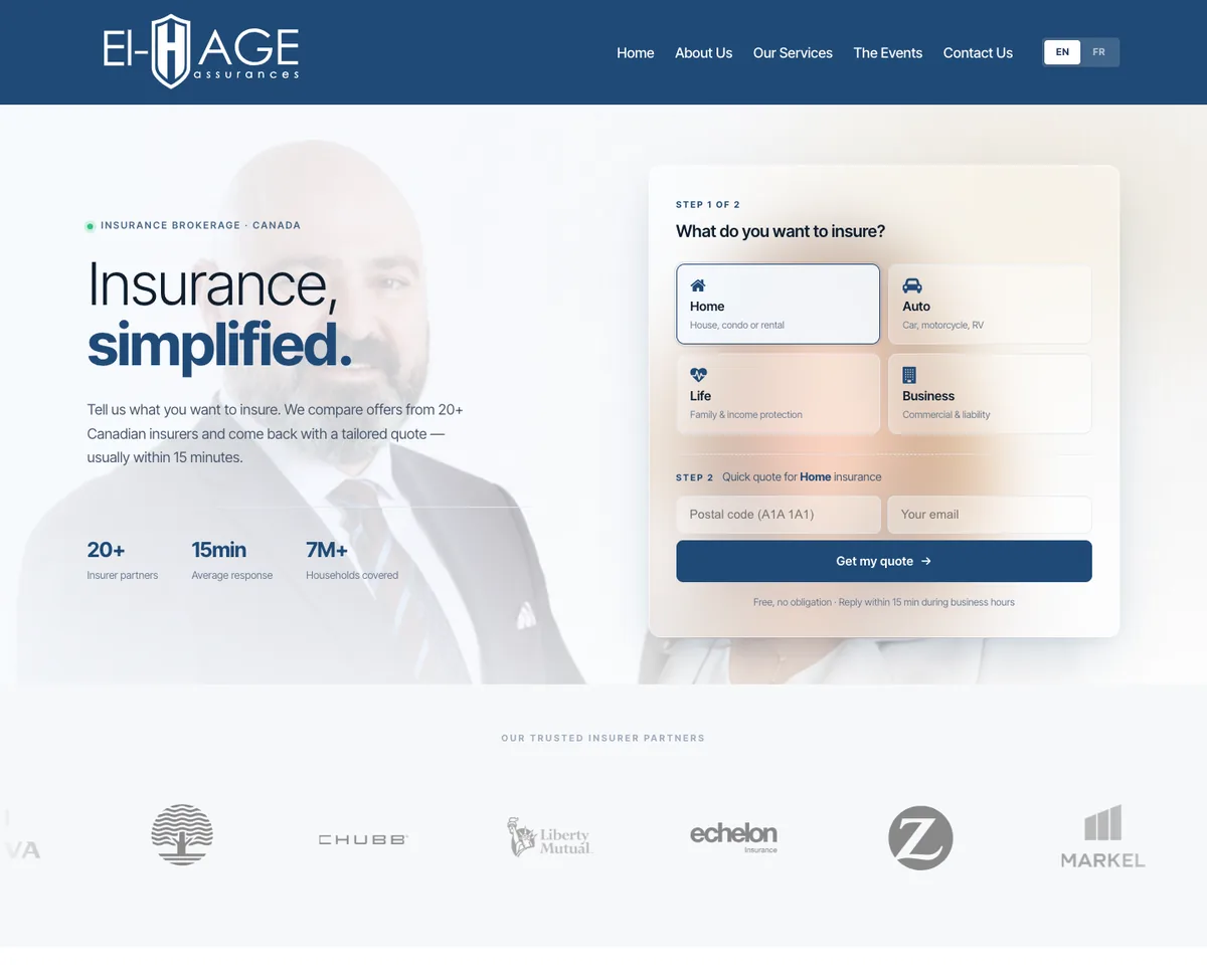 El Hage Assurances website on a laptop