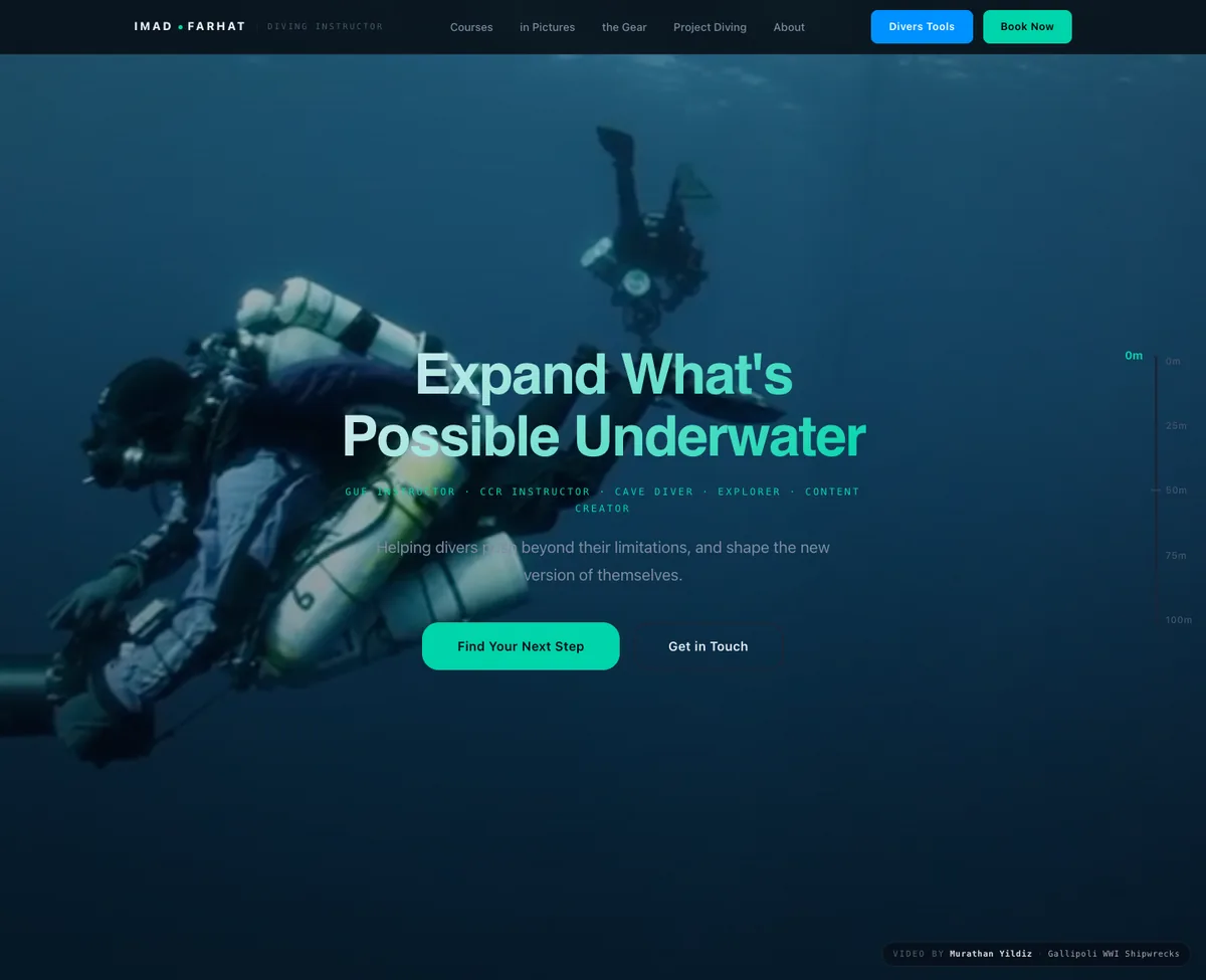 Imad Farhat Diving website on a laptop