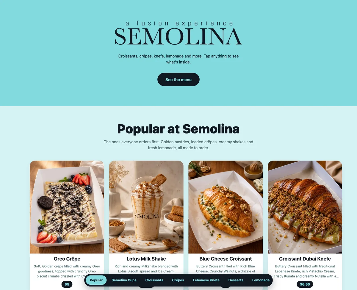 Semolina website on a laptop